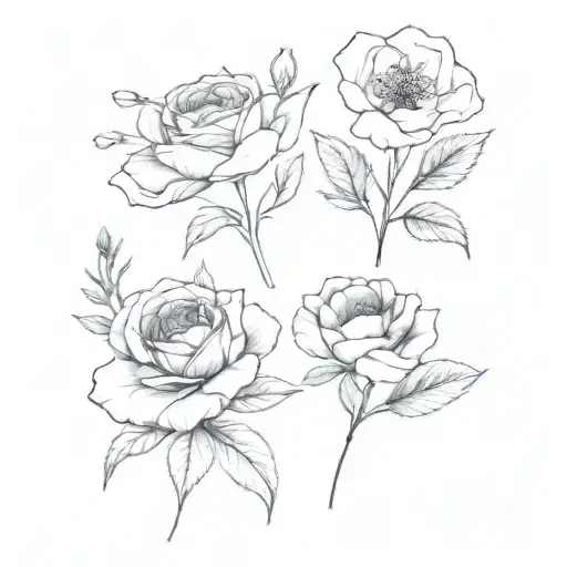 January February March May august December birth flower bouquet tattoo design idea