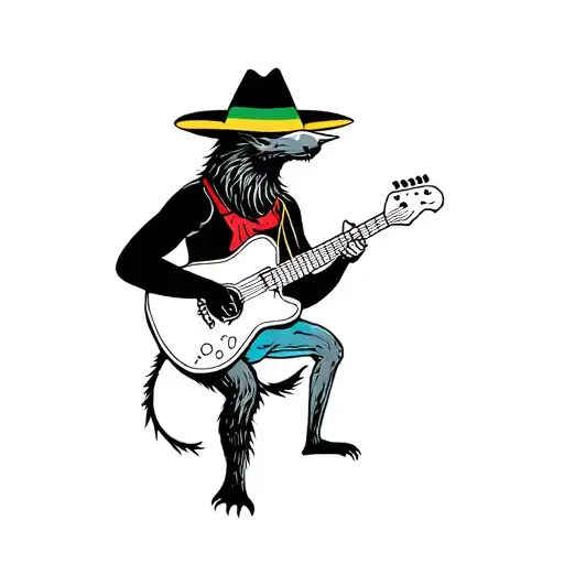 mole animal playing a guitar wearing jamacian hat adorned tattoo design idea