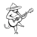 mole animal playing a guitar wearing jamacian hat adorned tattoo design idea