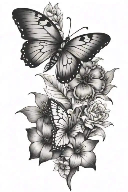 butterfly and haiti national flower   tattoo design idea