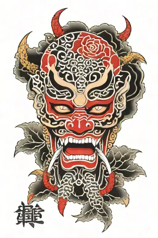 Japanese Yakuza Mask tattoo design idea