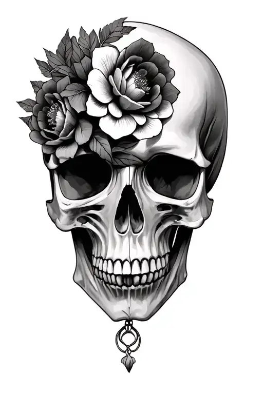 skull and flowers intertwined tattoo design idea