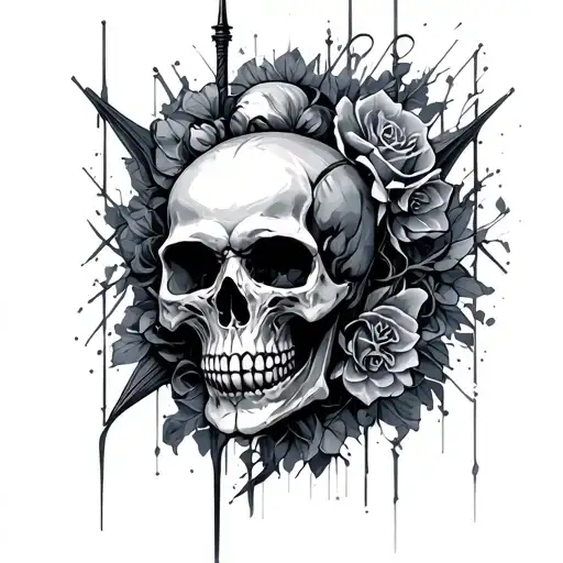 symetrical cyber sigilism gothic style featuring skulls tattoo design idea