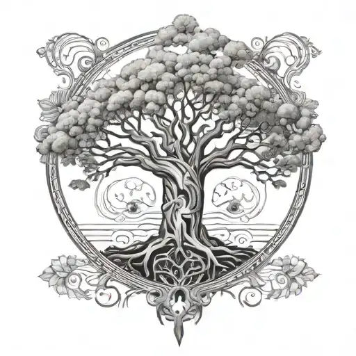 yggdrasil tree of life, libra goddess tattoo design idea