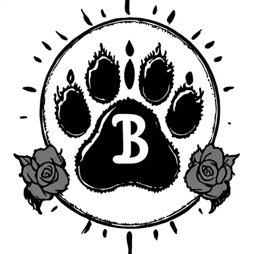 Dog paw print with B in the middle and a halo overtop tattoo design idea
