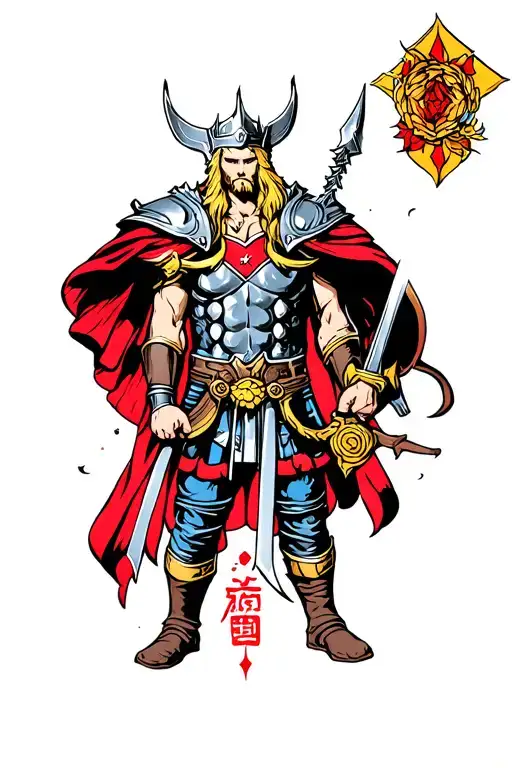 Thor and Japanese style tattoo design idea