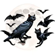 black cats full moon bats crow  tattoo design idea