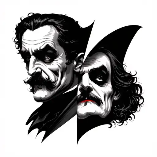 Dr. Jekyll and Mr. Hyde face ambigram tattoo, right side up and upside down tattoo design idea