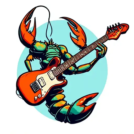 lobster rocking out on a guitar tattoo design idea