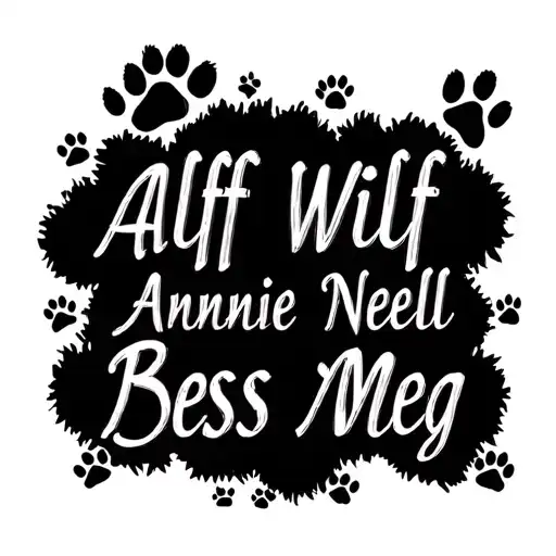"Alf Wilf Nell Annie Bess Meg " paw prints  tattoo design idea