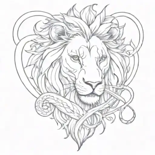 Lion, dog and snake break the heart tattoo design idea