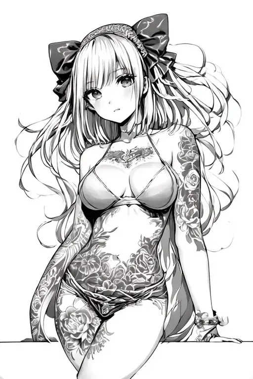 Anime girl nude (Hentai) tattoo design idea
