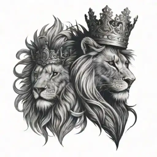 Shoulder tattoo, realism, black and grey, lion with crown, poker king,  tattoo design idea