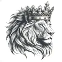 Shoulder tattoo, realism, black and grey, lion with crown, poker king,  tattoo design idea