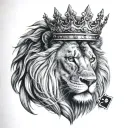 Shoulder tattoo, realism, black and grey, lion with crown, poker king,  tattoo design idea