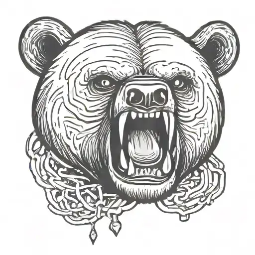 angry bear chain head tattoo design idea