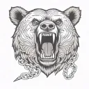 angry bear chain head tattoo design idea