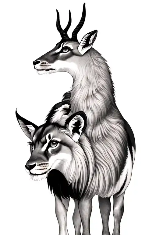 Lion and gazelle as siblings tattoo design idea