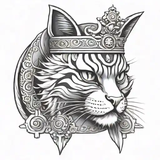 cat crown smile samurai tattoo design idea