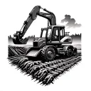 An intricate design featuring an excavator and a tractor working together on a construction site tattoo design idea