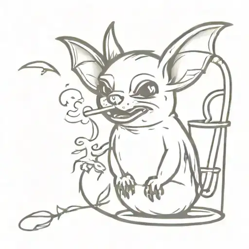 cute Bat smoking out of a bong tattoo design idea