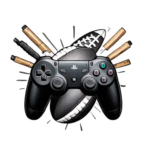 Mix a Play Station control with a football ball tattoo design idea