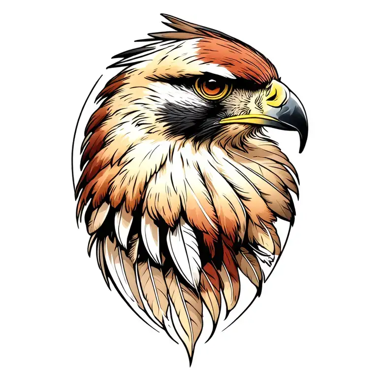 red tail hawk feathers fanned out tattoo design idea