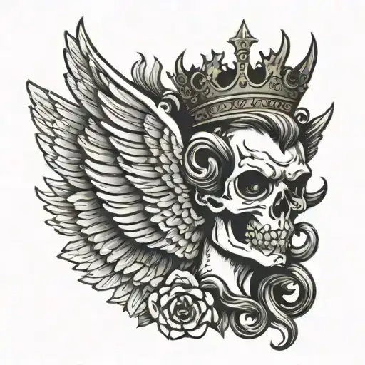 half devil half angel with wings and crown made tattoo design idea