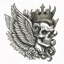 half devil half angel with wings and crown made tattoo design idea