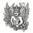half devil half angel with wings and crown made tattoo design idea