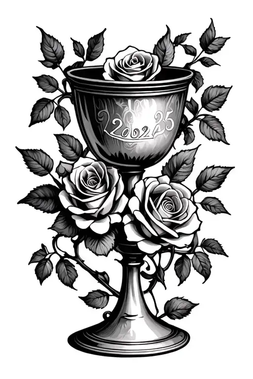 rose vine, chalice, the number 2023 tattoo design idea