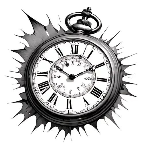 broken pocket watch with the time 2:10 am tattoo design idea