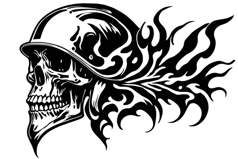 skull and fire helmet tattoo design idea