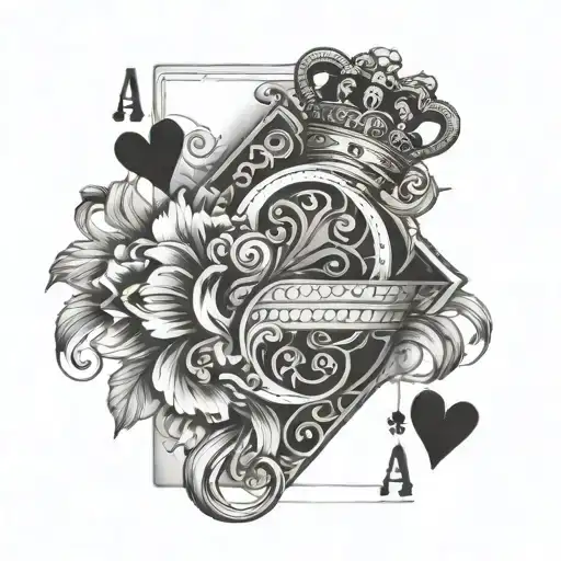Queen of hearts playing card tattoo. black and white. shading. hearts and florals abstract  tattoo design idea