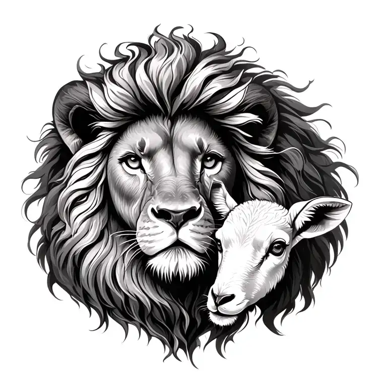 lion with a lamb with a highlight cross  tattoo design idea
