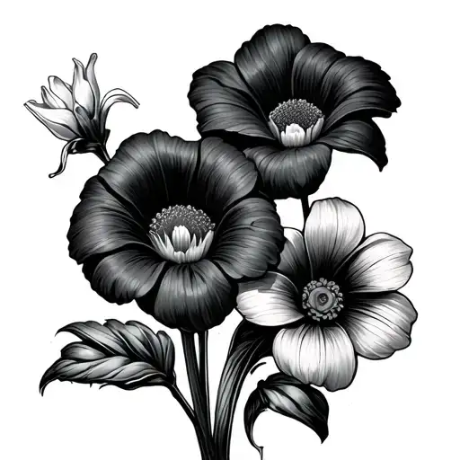 daisy, cosmo, daffodil, morning glory flowers tattoo design idea