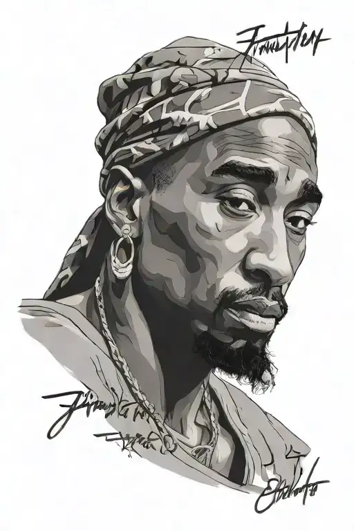 Ambition over Adversity written above a picutre of Tupac Shakur tattoo design idea