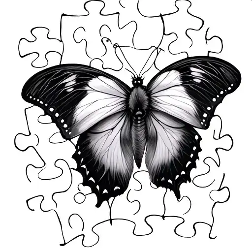 papillon et puzzle piece tattoo design idea