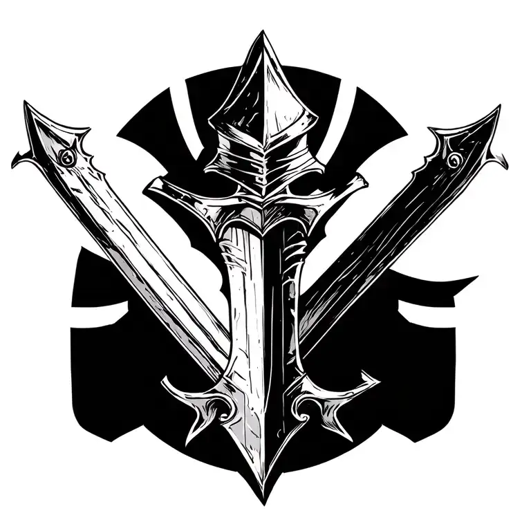Straight, wide knight’s sword, worn but sharp. Simple, sturdy guard, warrior presence. tattoo design idea
