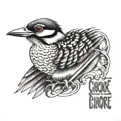 woodpecker With the lettering cherokee  tattoo design idea