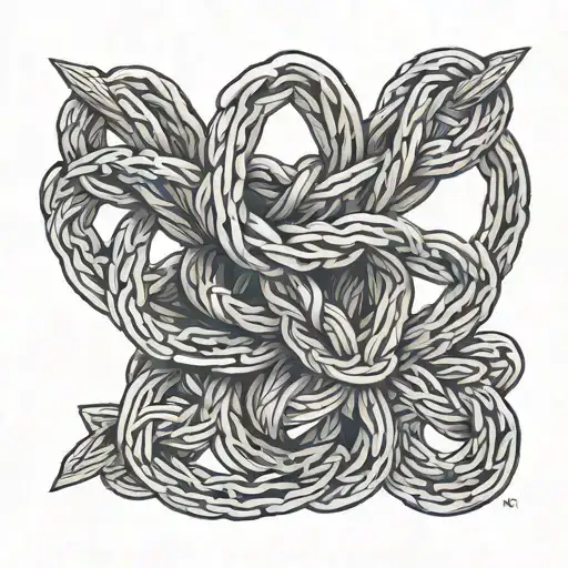 polyamory symbol, chains, shibari knot intertwined tattoo design idea