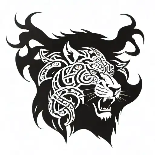 Lion roaring runic perhaps viking black on white skin tattoo design idea