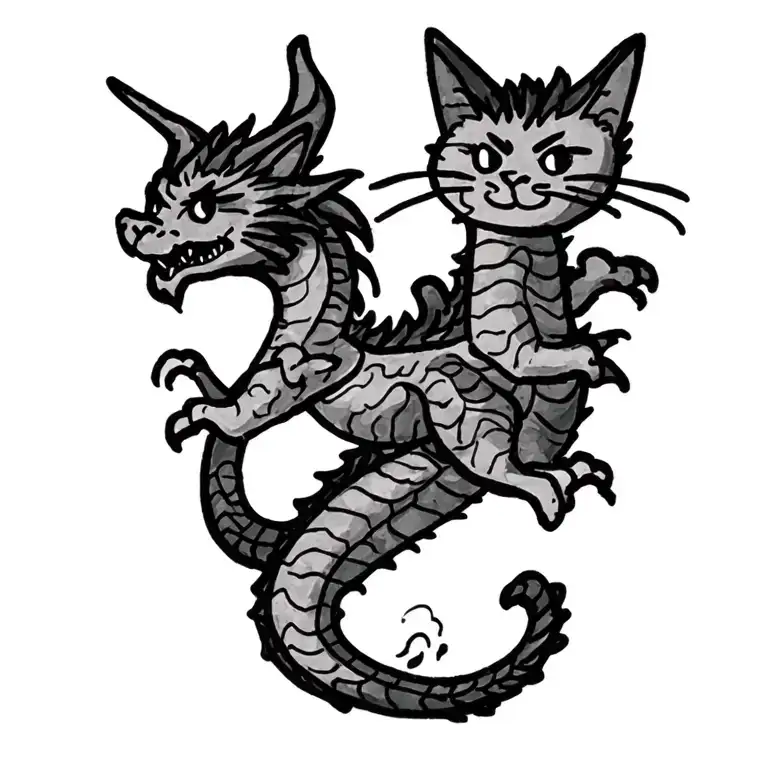 floating cat dragon tattoo design idea