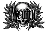 Memento Mori written in bold letters inside a laurel wreath no skulls tattoo design idea