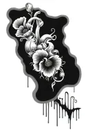 abstract design human heart, poppies, anemones, mushrooms, music, love tattoo design idea