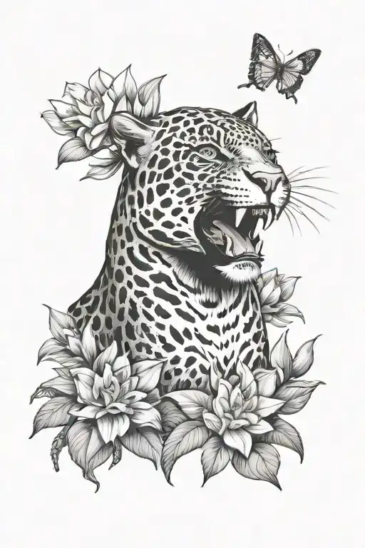 jaguar with Victoria amazonica tattoo design idea