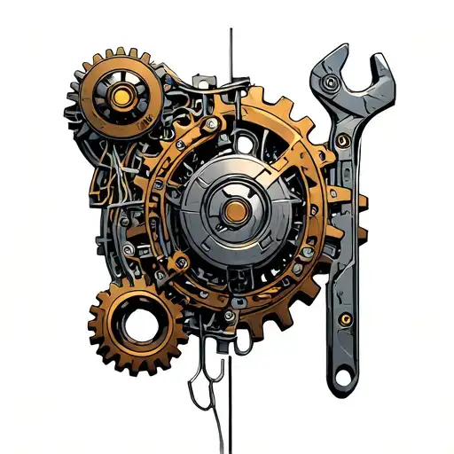 Biomechanical elements: Think gears, pistons, wiring — but blended organically with your muscles.	•	Old tools (spanners tattoo design idea