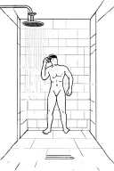 very minimalistic simple image of a man taking a shower tattoo design idea