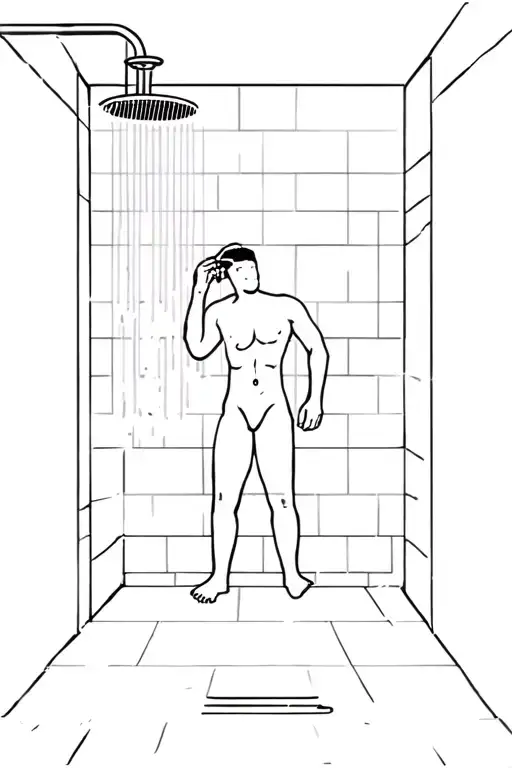 very minimalistic simple image of a man taking a shower tattoo design idea