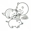 Kiwi bird and a wombat having a picnic. tattoo design idea